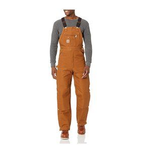 NWT Carhartt Men's Quilt Lined Zip To Thigh Bib Overalls Brown $220 38x32 GG046